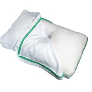A PWAH V2 with its pillowcase partially unzipped, revealing the quilted material of the pillow beneath.